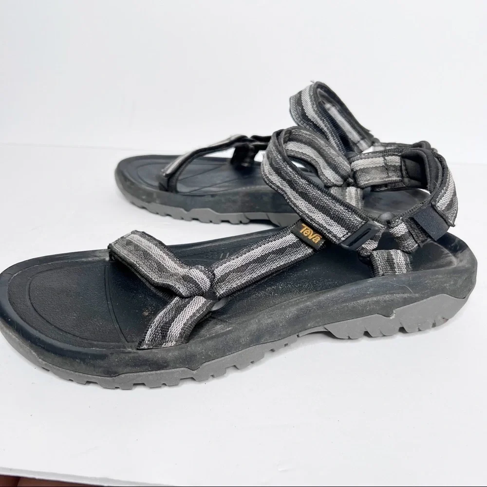 Teva Black Grey Strappy Fabric Summer Sandals Size 11 Men’s